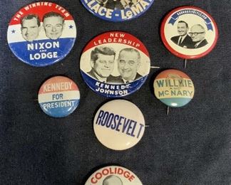 Group Lot 8 Vintage Election Pins & Box