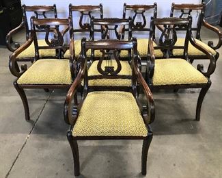 Set 8 Antique Wooden Harp Back Chairs