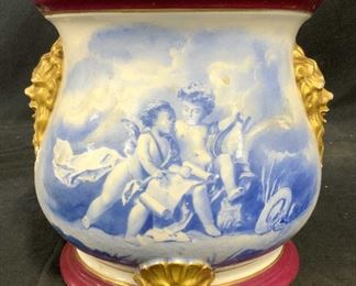 Antique hand Painted Porcelain Putti Gilt Vase