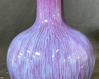 Signed Asian Ceramic Vase Blue Violet Purple