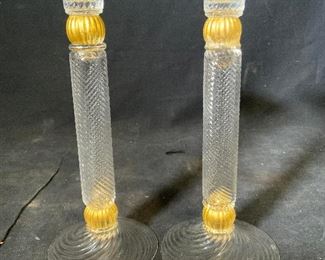 Pair Signed MURANO Art Glass Candlesticks