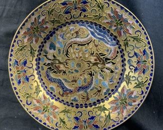 Asian Cloisonné and Gilt Dragon Plate