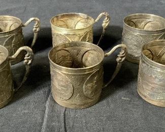 Set 6 Vintage Sterling Tea Glass Holders, Israel