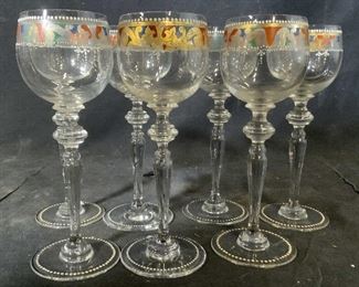 Set 7 Hand Painted Antique Wine Glasses