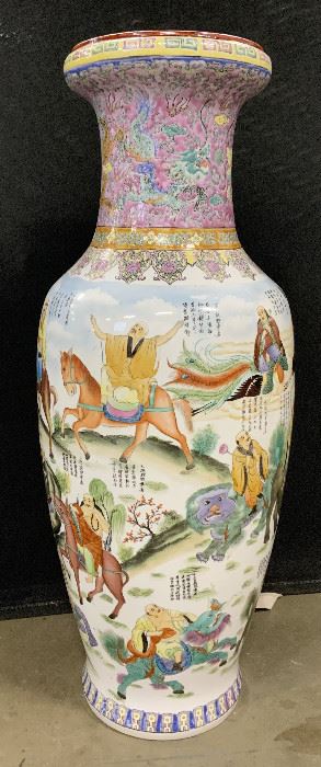 Vintage Floor Sized Asian Hand Painted Floor Vase