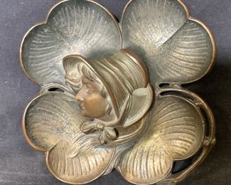 Vintage Bronze Inkwell with Original Glass Insert