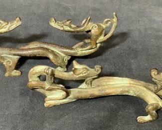 Pair Bronze Dragon Figurals