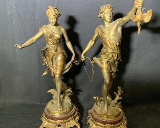 ERNEST J. FERRAND Signed Painted Metal Statues