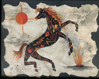 Signed Mixed Media Painting of Horse 2007