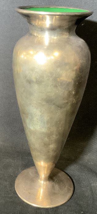 Silver Over Green Crystal Bohemian Vase