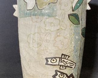 Signed Korean Hand Painted Ceramic Vase