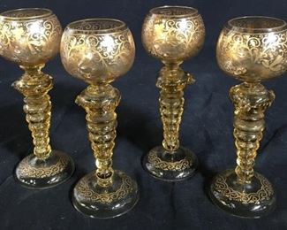 Set 4 Ornate Venetian Glass Stemware