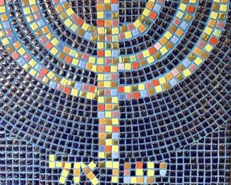 7 Candle Menorah Framed Tile Mosaic