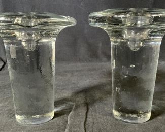 Pair Vintage Hand Blown Glass Candlesticks