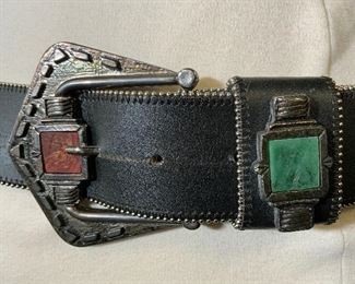 Leather Belt with Silver Buckle, Italy