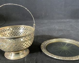 Sterling Silver Basket and Wine Coaster