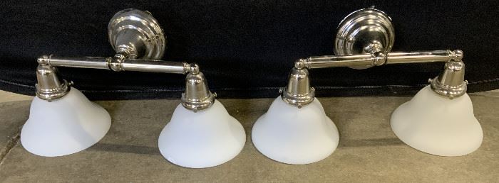 Pair Polished Metal Wall Sconces