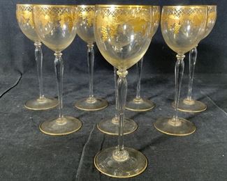 Set 8 Gilt Crystal Wine Glasses