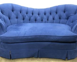 Blue Tufted Skirted Love Seat, Chesterfield Style