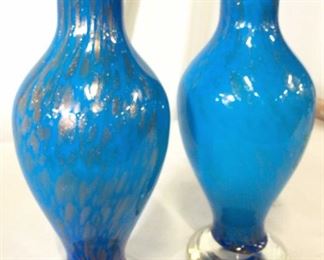 Pair Decorative Speckled Art Glass Vases, Handmade