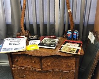 Antique dresser - mirror on side - magazines & books