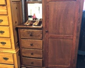 Antique wardrobe opens on right side/drawers on left and mirror