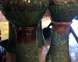 ROSEVILLE JARDINIERES AND PEDESTALS--SEVERAL SETS