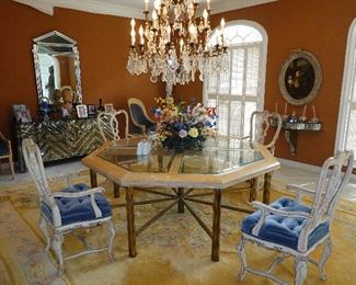 Palatial Dining Table collection - a "Romeo Rega" inspired, "Italian Glam" style Octagonal - mixed metal, wood and glass finishes.