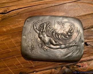 UNGER BROS Early 1900's Art Nouveau Nude STERLING SILVER Cigarette Case