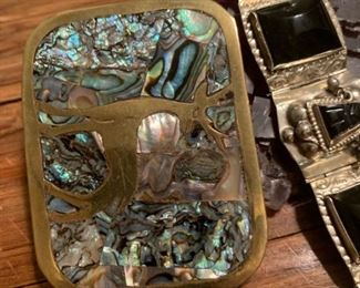 STERLING Silver Belt Buckles with Mother of Pearl Inlay