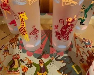 1950's Libbey Circus Glasses with Serving Tray