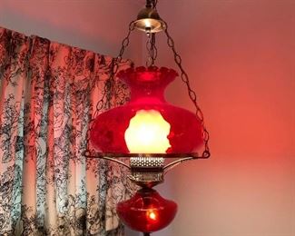 Vintage Mid Century Ruby Red Swag Lamp 