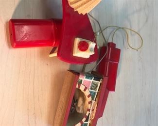 MidCentury Modern Telephone table for a dollhouse with a battery pack to light the lamp, MidCentury Modern Fireplace Dollhouse furniture with a battery pack to light the fireplace - Made in West Germany C1.