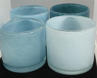 Set 4 Aqua HAND FORMED MCM Art Glass Vessels