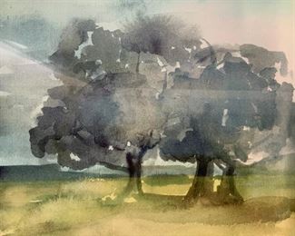 Three Trees Lithograph, Landscape Artwork