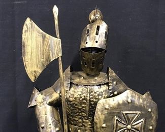 Metal Statue of Knightly Armor with Halberd