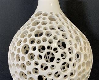 Modernist Pierced White Porcelain Tabletop Lamp