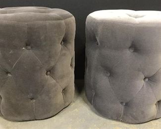 Pair Cylindrical Tufted Upholstered Ottoman