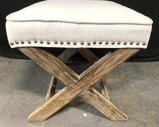 Upholstered X Leg Bench W Nailhead Detail