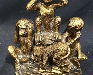 Composite Gold Painted Monkey bookend