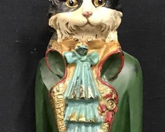Wooden Hand Painted Anthropomorphic Cat Statue