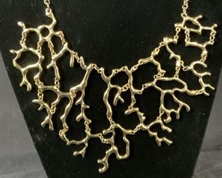 Gold Toned Open Work Coral Necklace