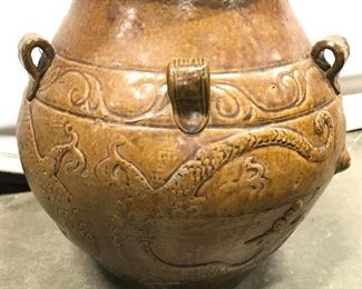 Amber Toned Asian Ceramic Vase 12 in