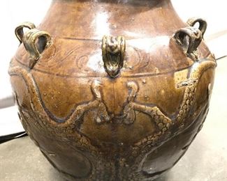 Amber Toned Asian Ceramic Vase 12 in