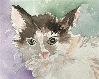 SUE GRECO Signed Watercolor Cat Painting