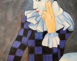 Seated Harlequin Painting in style of PICASSO