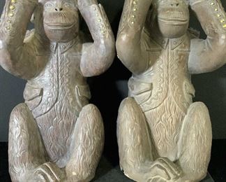 Pair Vntg. Floor Sized Monkey Sculptures 20 in H