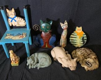 Lot 8 Cat Figurines & Chair Decor