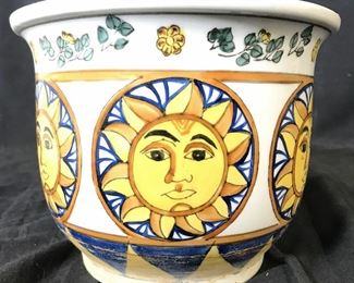 Porcelain Planter W Sun Pattern Detail