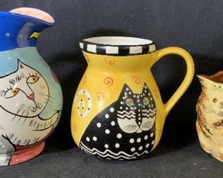 Lot 3 Ceramics Cat Pitchers